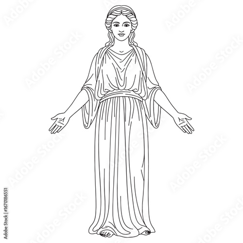 Greek Goddess Hestia Line Art – Elegant Vector Illustration Symbolizing Sacred Fire Drawing – Hestia Drawing – Line Art Drawing of Hestia – Hestia Icon – Greek Goddess Vector
