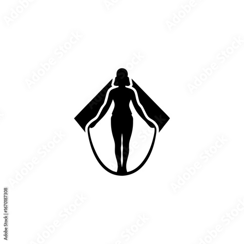 Silhouette of Person Jumping Rope – Minimal Fitness, Exercise, Workout, and Athletics Vector Illustration