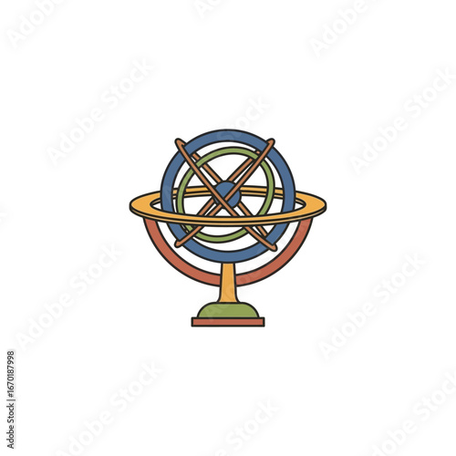 armillary sphere depicting astronomical science and discovery standing in a museum showcase embodying exploration and historical knowledge for scientific illustrations