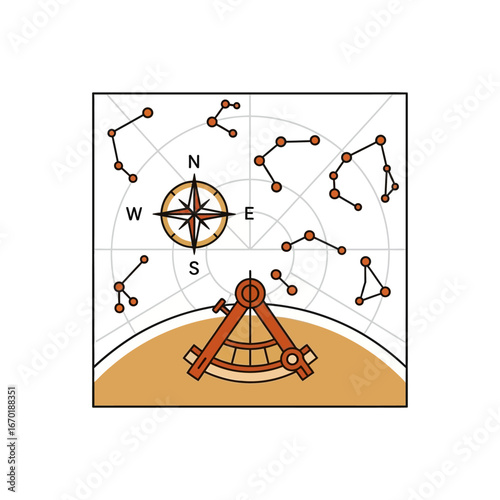 armillary sphere on an old map with constellations representing historical navigation and exploration perfect for nautical themed blog post or travel guide.