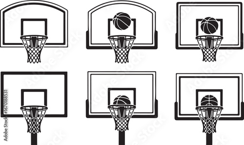 Basketball icons, basketball ring logo isolated on white background