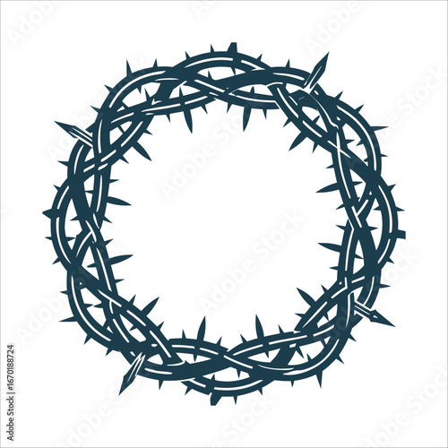 Crown of Thorns Vector Illustration Symbol Thorn Protection A bramble circle with sharp overlapping spines guarding an empty center