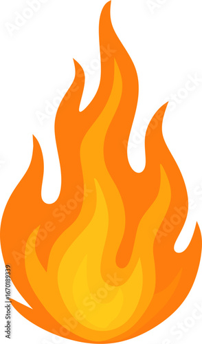Simple fire illustration with rounded smooth flame shape, glowing orange and yellow colors.