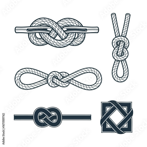 collection of decorative nautical knots ideal for illustrating seafaring history maritime traditions or nautical themed designs suitable for background elements and educational materials