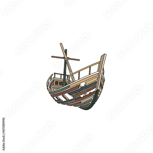 derelict boat wreck a weathered vessel with decaying planks adrift on the ocean symbolizing maritime history environmental decline suitable for nautical themes