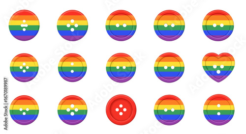 Vector Icons Set of Collection of rainbow pride flag sewing buttons vector set. Vector Illustrations. EPS Editable