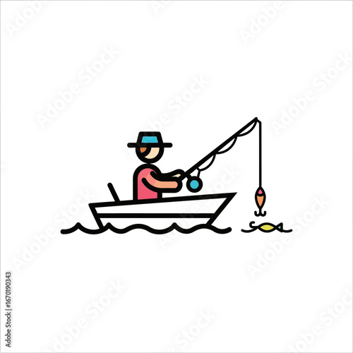 Fisherman in boat casting line fishing on calm water depicting recreational activity and leisure suitable for travel and adventure blogs