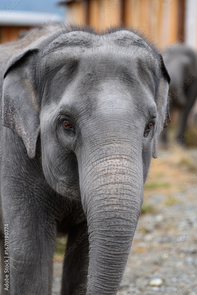 Fototapeta premium Closeup of an elephant in a natural habitat setting.