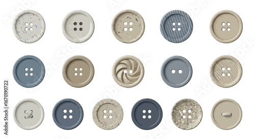 Vector Icons Set of Large collection of assorted sewing buttons in various colors and styles. Vector Illustrations. EPS Editable