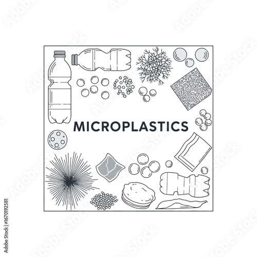microplastics concept illustration various plastic items broken down in environment highlighting environmental pollution and waste management issues creating awareness
