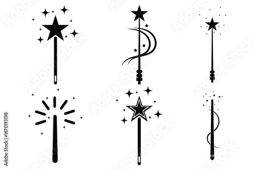 set of Magic wand icon. Magic wand symbol design on white background.