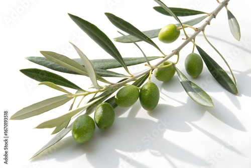 Wallpaper Mural A branch of green olives with leaves, isolated on white background Torontodigital.ca