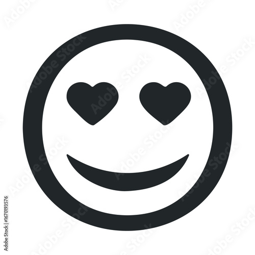 Smiling face with heart eyes emoji icon in black and white