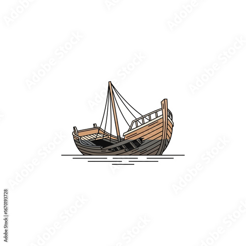 old wooden boat depicting a weathered vessel adrift on calm waters symbolizing resilience maritime history nautical themes and vintage transportation