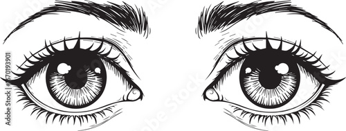 Eyes Artwork: Pair of monochrome vector eyes artwork with highly detailed pupils and eyebrows, evoking a sense of depth.