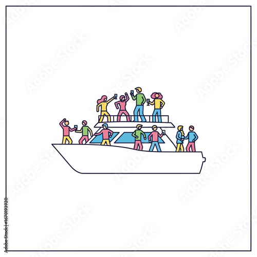 People celebrating on a yacht toasting with drinks on a luxury boat party enjoying a cruise at sea for summer vacation and leisure concepts.