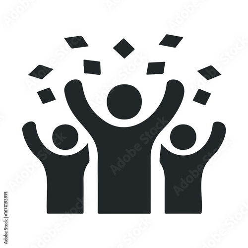 Group celebration icon of people throwing papers up in the air
