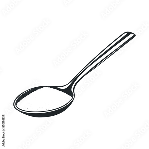 Spoonful of white sugar in black and white illustration