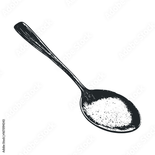 Vintage hand-drawn spoon with granulated sugar illustration
