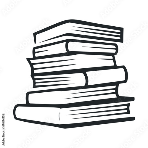 Illustration of a stack of books with simple line art