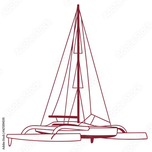 sailing trimaran outline a modern yacht design gliding swiftly over open water ideal for luxury travel brochures and marine engineering illustrations symbolizing advanced nautical technology