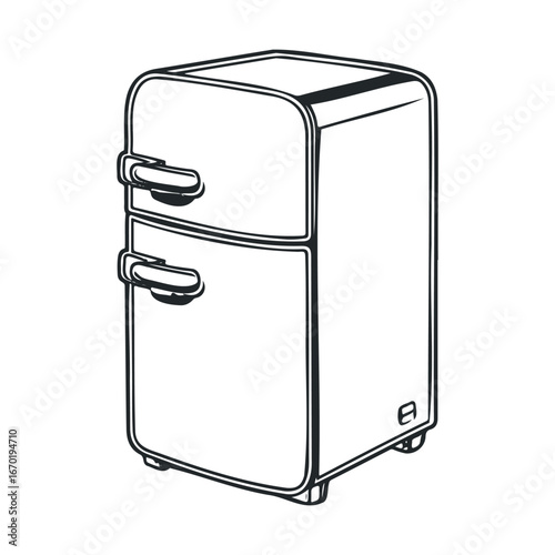 Retro style fridge line art illustration front view