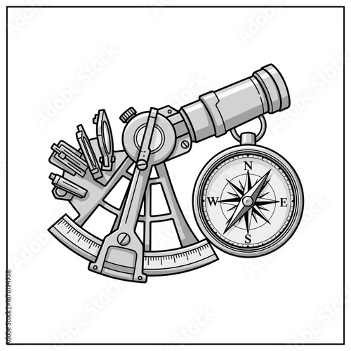 sextant and compass nautical navigation tools essential for seafaring used in maritime industry for sailing education representing exploration and adventure.