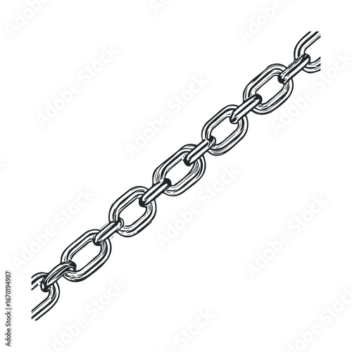 Detailed monochrome illustration of a steel chain on a clean white background