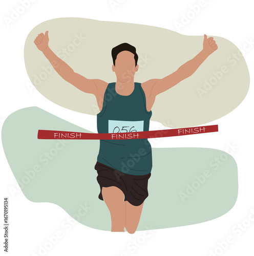 the man made it to the finish line. runner finish. 

