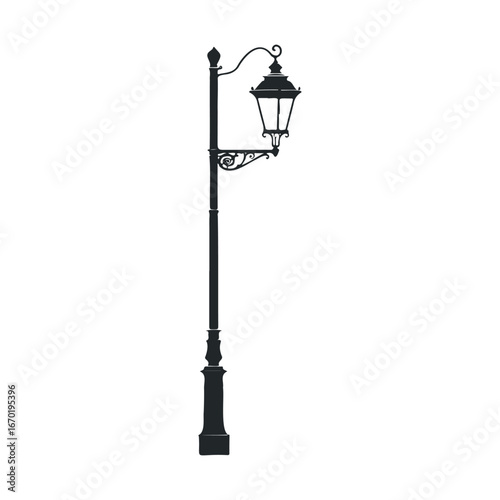 Vintage street lamp silhouette against white background