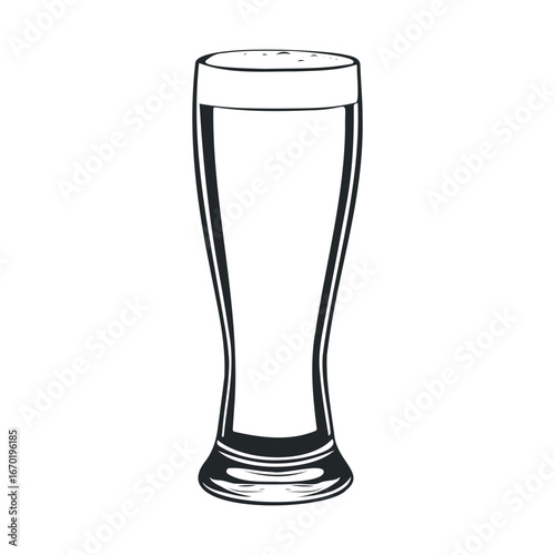 Monochrome beer glass illustration with filled foam in tall pint