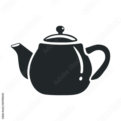 Black silhouette of a classic teapot with handle and lid
