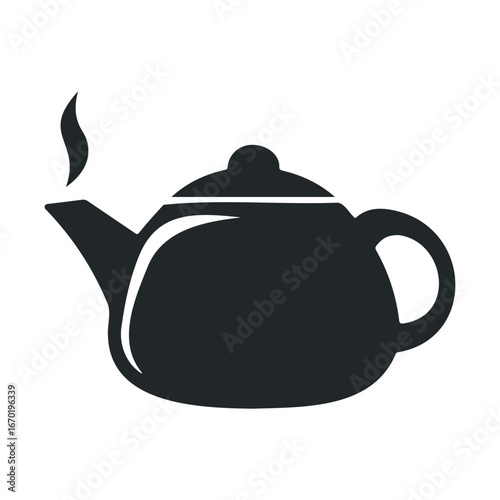 Silhouette of a steaming teapot with handle and spout in black