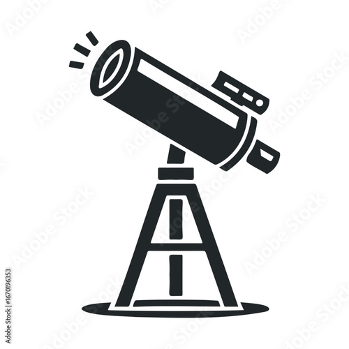 Black and white illustration of a telescope on a tripod
