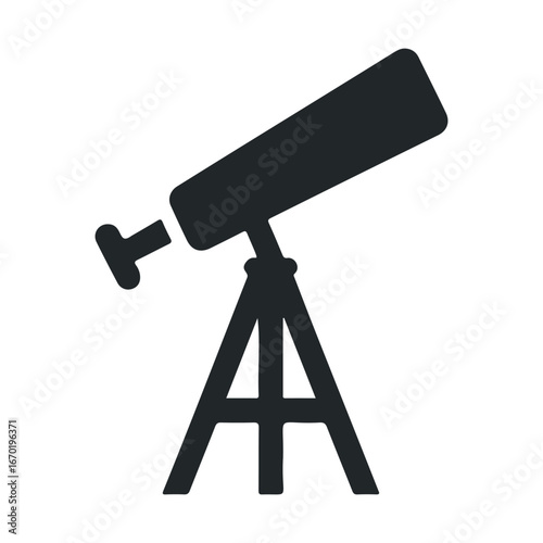 Black silhouette of telescope on tripod for stargazing