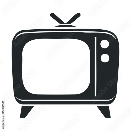 Retro black and white tv with antenna and dial buttons