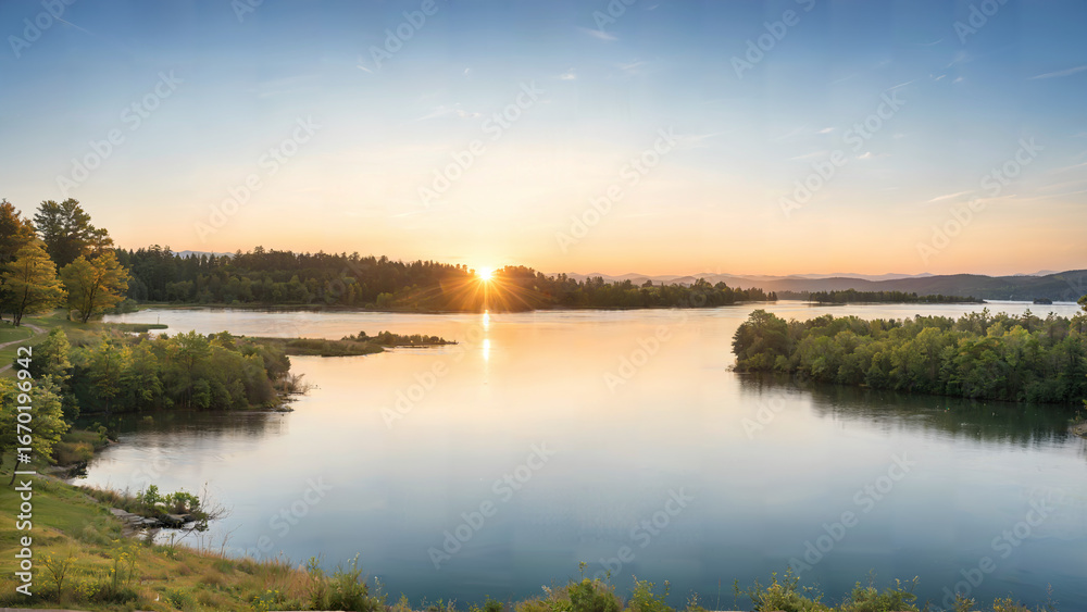 Fototapeta premium Sunset over a Calm Lake in Nature