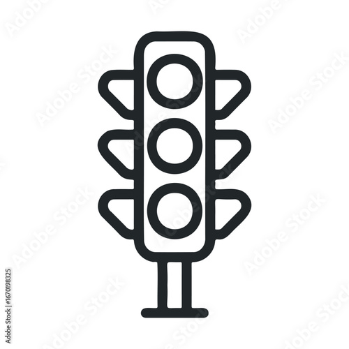 Black and white traffic light icon with three circular signals