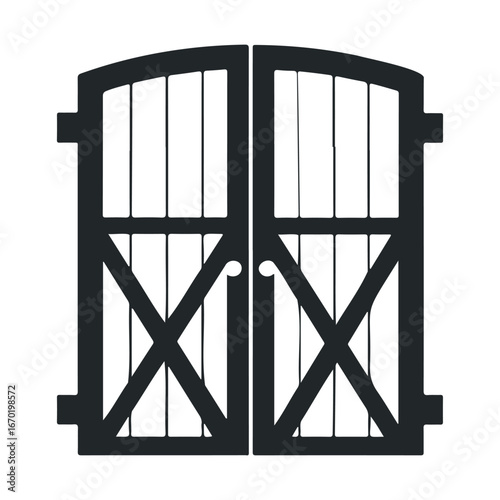 Illustration of black iron gate with vertical bars and arched top