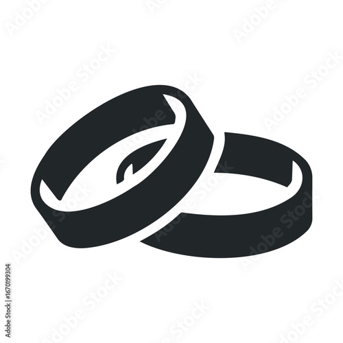 Symbolic interlocking wedding bands silhouette on white background