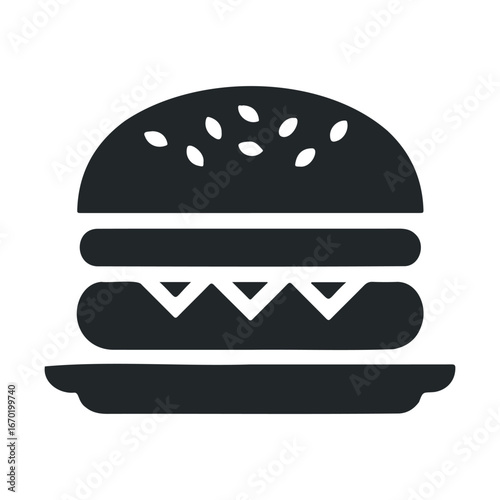 Silhouette of a burger with sesame seed bun and cheese toppings