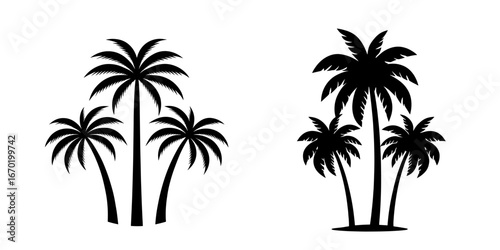 Black silhouette palm trees on white background tropical