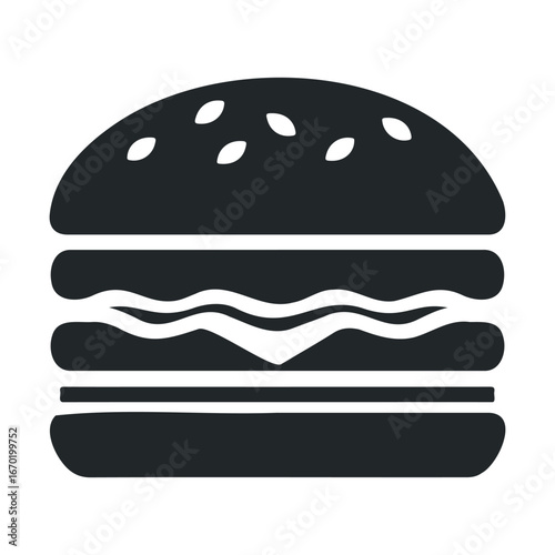 Silhouette icon of a classic hamburger with lettuce and sesame seed bun