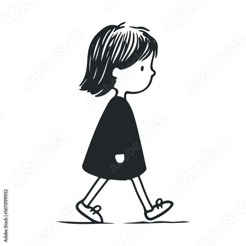 Silhouette of young asian female child walking