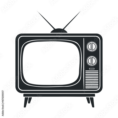 Vintage retro television with antenna and dials on stand