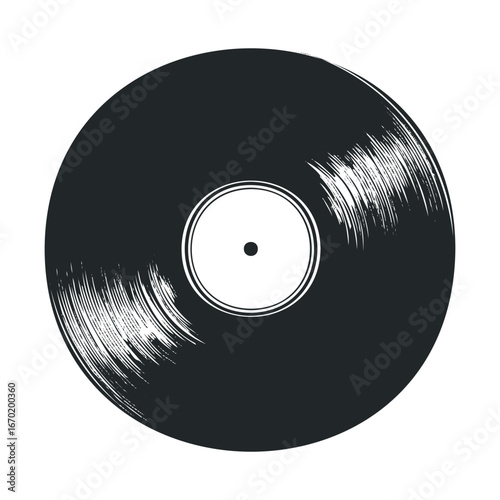 Classic vinyl record with grooves and central label on white background