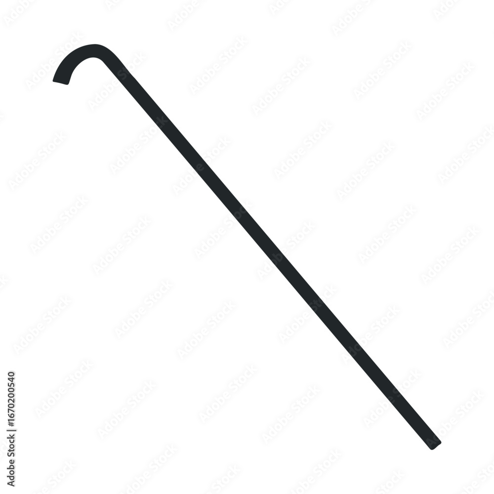 Naklejka premium Simple black walking cane with curved handle on white background