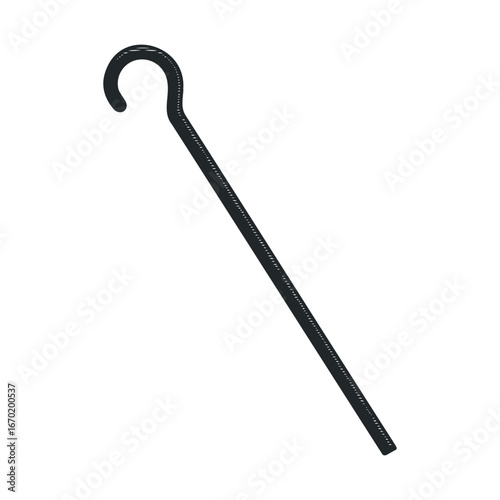 Black shepherd's crook with hooked handle design on white background