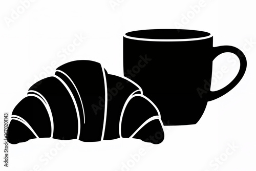 Freshly baked croissant and coffee mug, perfect for breakfast or a relaxing morning moment