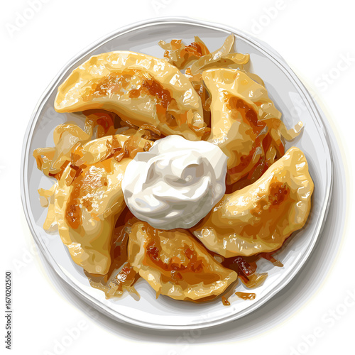 Pierogi Plate with Caramelized Onions and Sour Cream